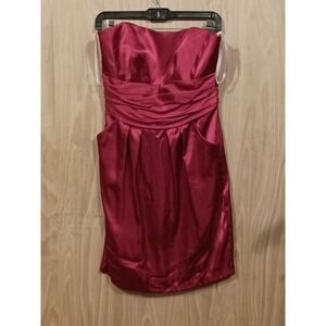 Davids Bridal Strapless Charmeuse‎ Cocktail  Dress Ruched Waist And Pockets S 8.